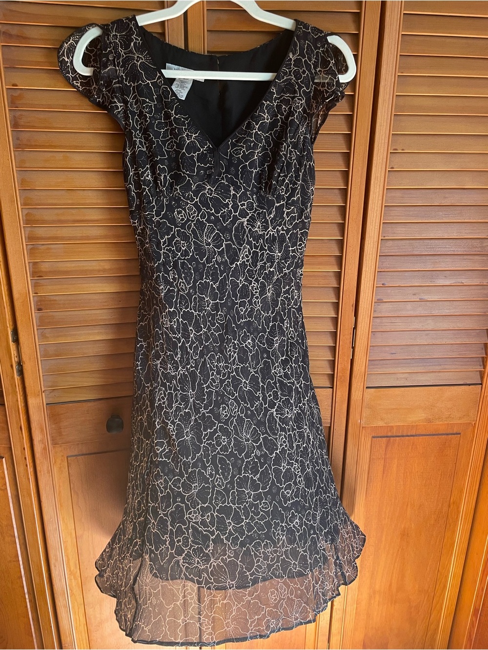 Nine West Black Dress with Cream Floral Lace Overlay